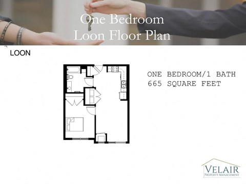 Floor plan for 1 bed, 1 bath, 669 sqft